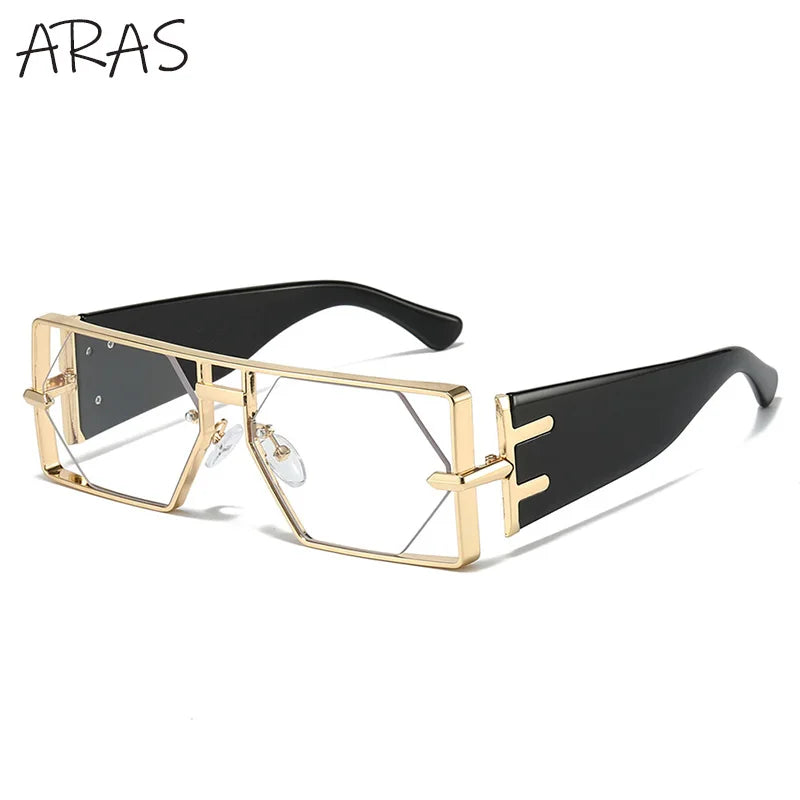 Steampunk Rectangle Sunglasses Hexagon Hollow Metal Vintage Frame Luxury Eyewear UV400 Shades