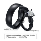 Vnox Romantic Heart CZ Stone Couple Wedding Rings for Women Men Black Color Stainless Steel Bands Engagement Jewelry  Love Gift
