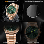 SAPPHERO Men Quartz Watch Luxury Stainless Steel Strap 5ATM Waterproof Hardlex Crystal Business Elegant Dress Wristwatch Gift mbzr