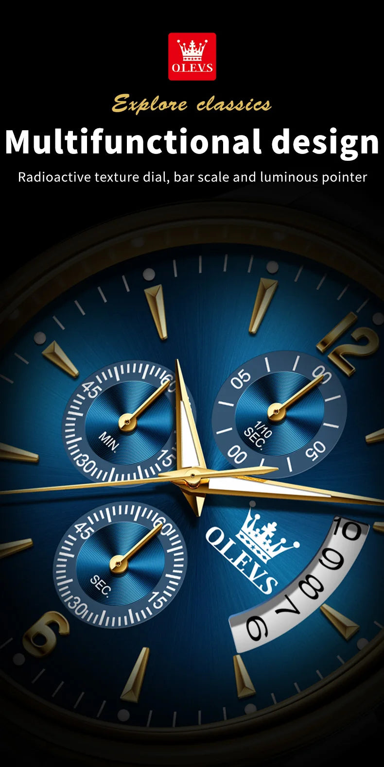 OLEVS Men's Watches Waterproof Luminous Sport Watch Chronograph Multifunction Business Fashion Gold Men's Quartz Watch 2867 mbzr