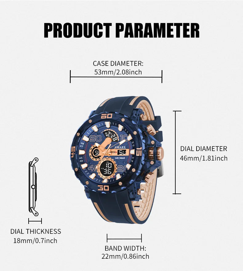 Military Watches Men Watch 2025 New 50M Waterproof Wristwatch Stopwatch Alarm LED Light Digital Watches 8136 Men's Sports Watch mbzr