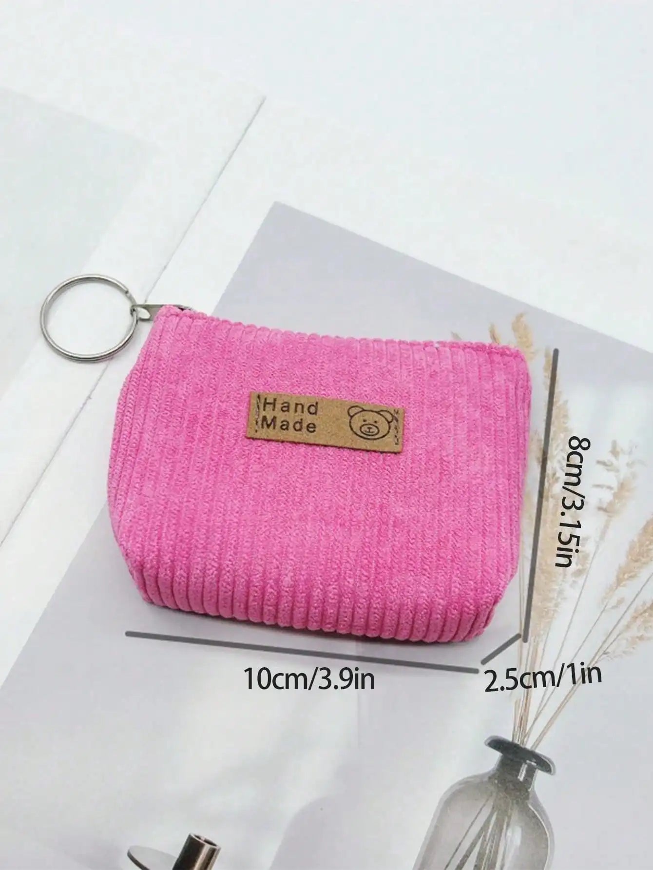 Fashion Mini Corduroy Coin Purses with Keychain - Casual Stylish Storage Pouch mbzr