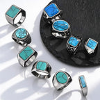 Vintage Stylish Natural Stone Turquoise Ring Waterproof Stainless Steel Signet Ring Vintage