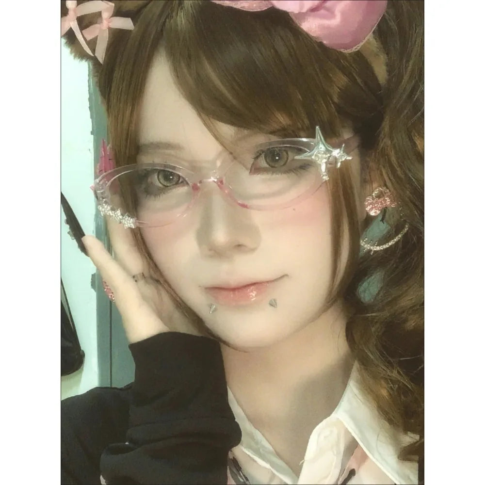 An Abi Y2K millennial retro cute flat pink cat glasses, a street photo artifact, decorative glasses mbzr