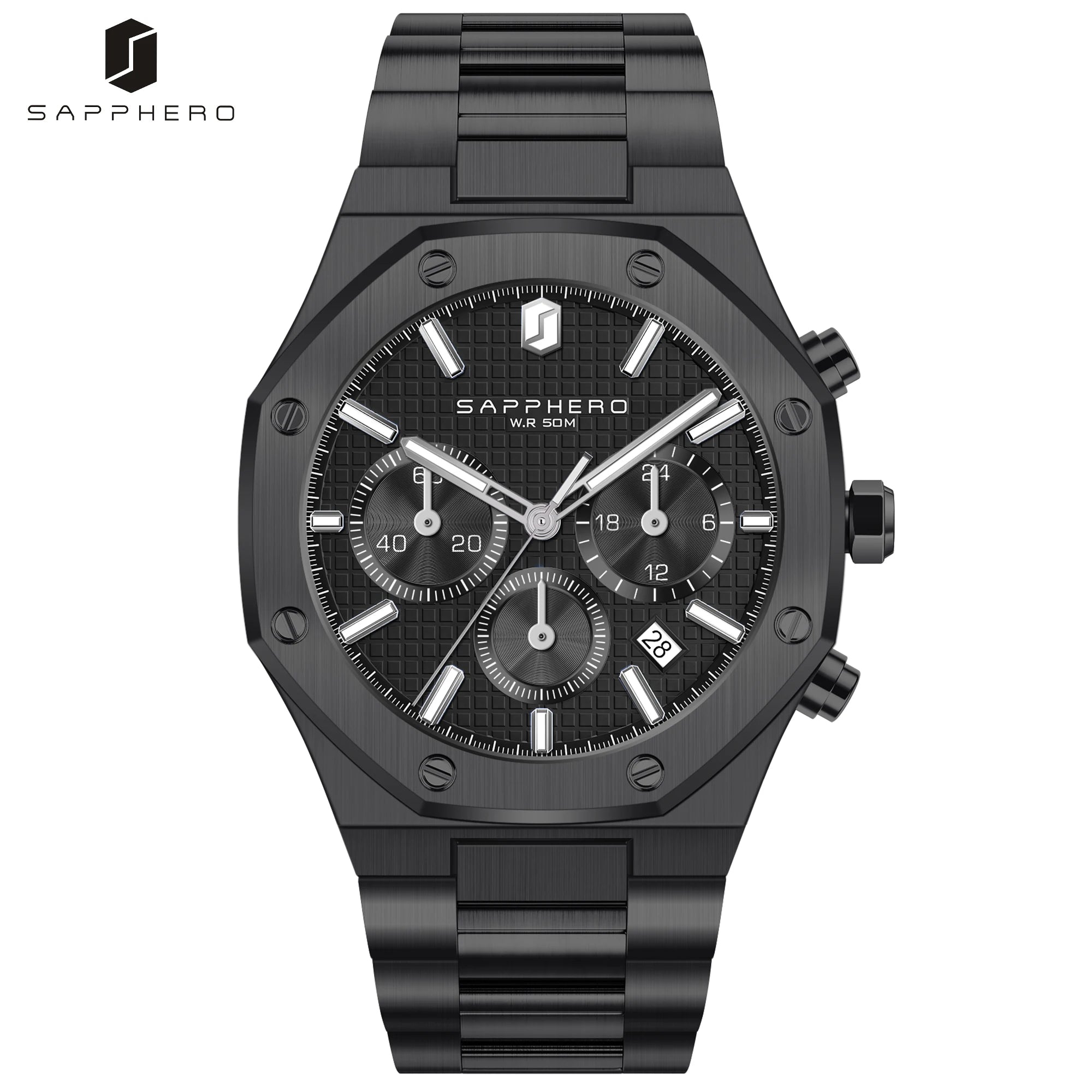SAPPHERO Men’s Chronograph Quartz Watch 50M Waterproof Stainless Steel Sport Business Luxury Wristwatch Blue Dial