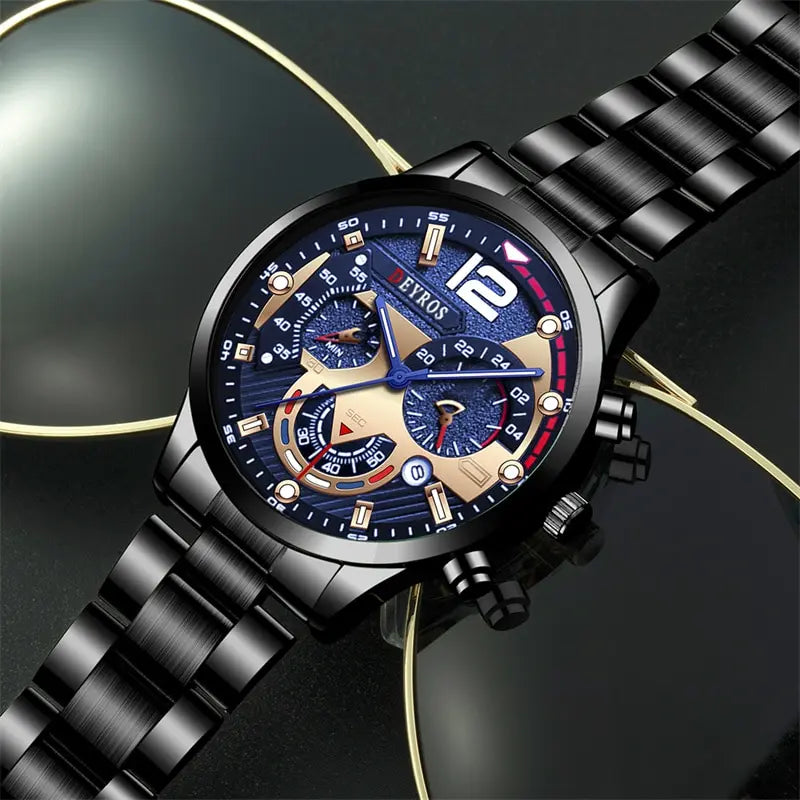 Fashion Mens Stainless Steel Watches Luxury Quartz Wristwatch Calendar Luminous Clock Men Business Casual Watch Reloj Hombre mbzr