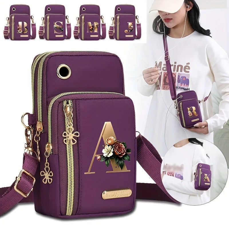 Floral Alphabet Z Printed Fashionable Casual Single-Shoulder Crossbody Bag, New Design Nylon Single-Shoulder Bag for Women