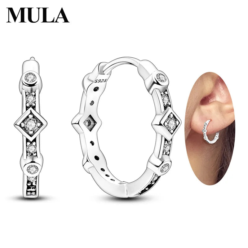 MAULA Earring 925 Sterling Silver Sparkling Square Stone Hoop Earring For Women Ladies Party Wedding Fashion Simple Jewelry Gift