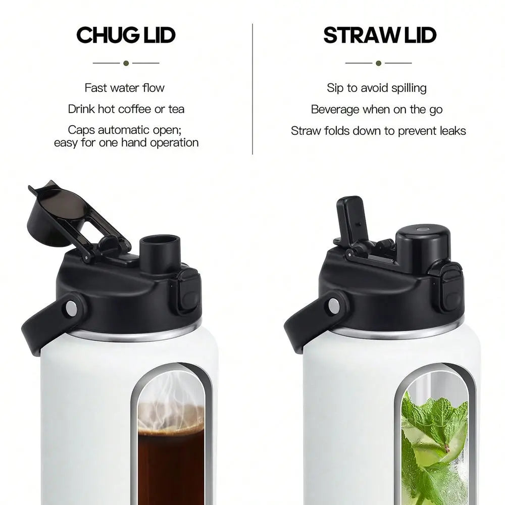 Water Bottle With 2In1 Lid Chug Lid Straw Lid Double Walled Vacuum Stainless Steel Water Bottles, Water Jug With Stra mbzr