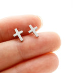 Golden Stainless Steel Small Cross Christianity Amulet Earrings For Women Hypoallergenic Stud Earrings For Girls Daily Wear
