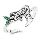 MULA Sterling Silver Retro Animal Zircon Adjustable Open Ring