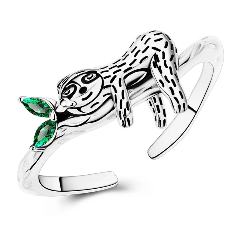 MULA Sterling Silver Retro Animal Zircon Adjustable Open Ring