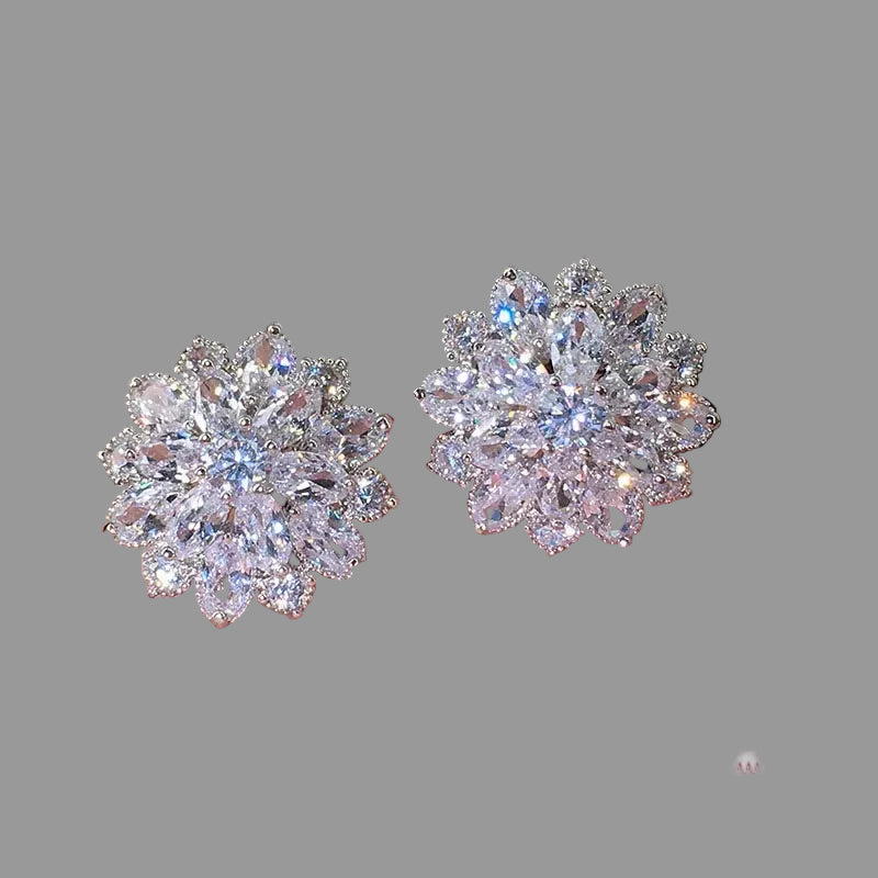 Cute Big AAAAA Bling Cubic Zirconia 925 Silver Needle Stud Earrings Fashionable Flower Earring for Women Jewelry Gift Brincos mbzr