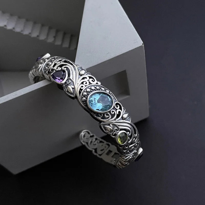 925 Sterling Silver Bracelet Rose Flower Linked Vintage Punk Adjustable Chain For Woman Girl Jewelry Gift Dropship Wholesale