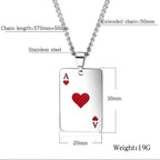 Hip Hop Stainless Steel Poker Card Ace of Spades Necklace For Men Pendant Chain Playing Cards Jewelry Ace of Hearts Necklaces