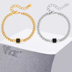 Vnox 5/7mm Width Adjustable Chain Bracelet for Men, Stainless Steel Acrylic Six-Sided Polished Jewelry Gift for Husband Son‌ Him