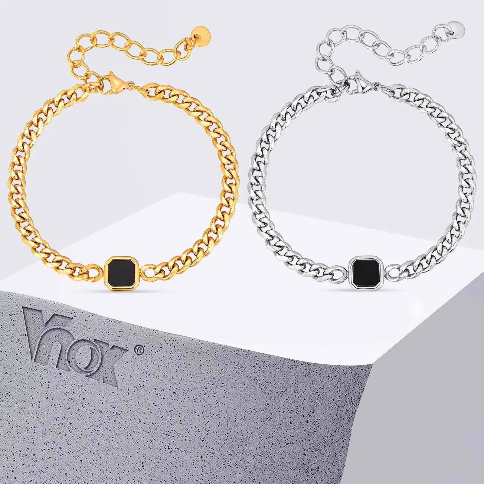 Vnox 5/7mm Width Adjustable Chain Bracelet for Men, Stainless Steel Acrylic Six-Sided Polished Jewelry Gift for Husband Son‌ Him