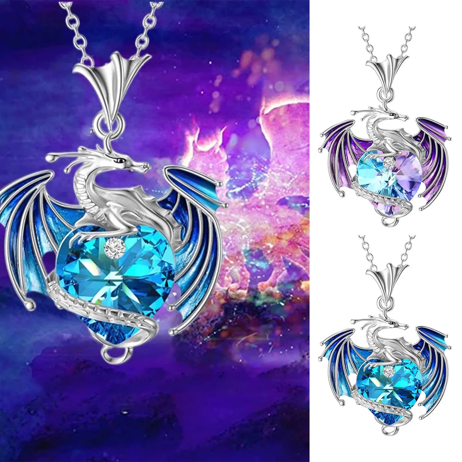 Ring Multi-Color Alloy Women'S Exquisite Necklace Fashion Silver Dragon Heart Rhinestone Design Necklace For Banquets Parties mbzr