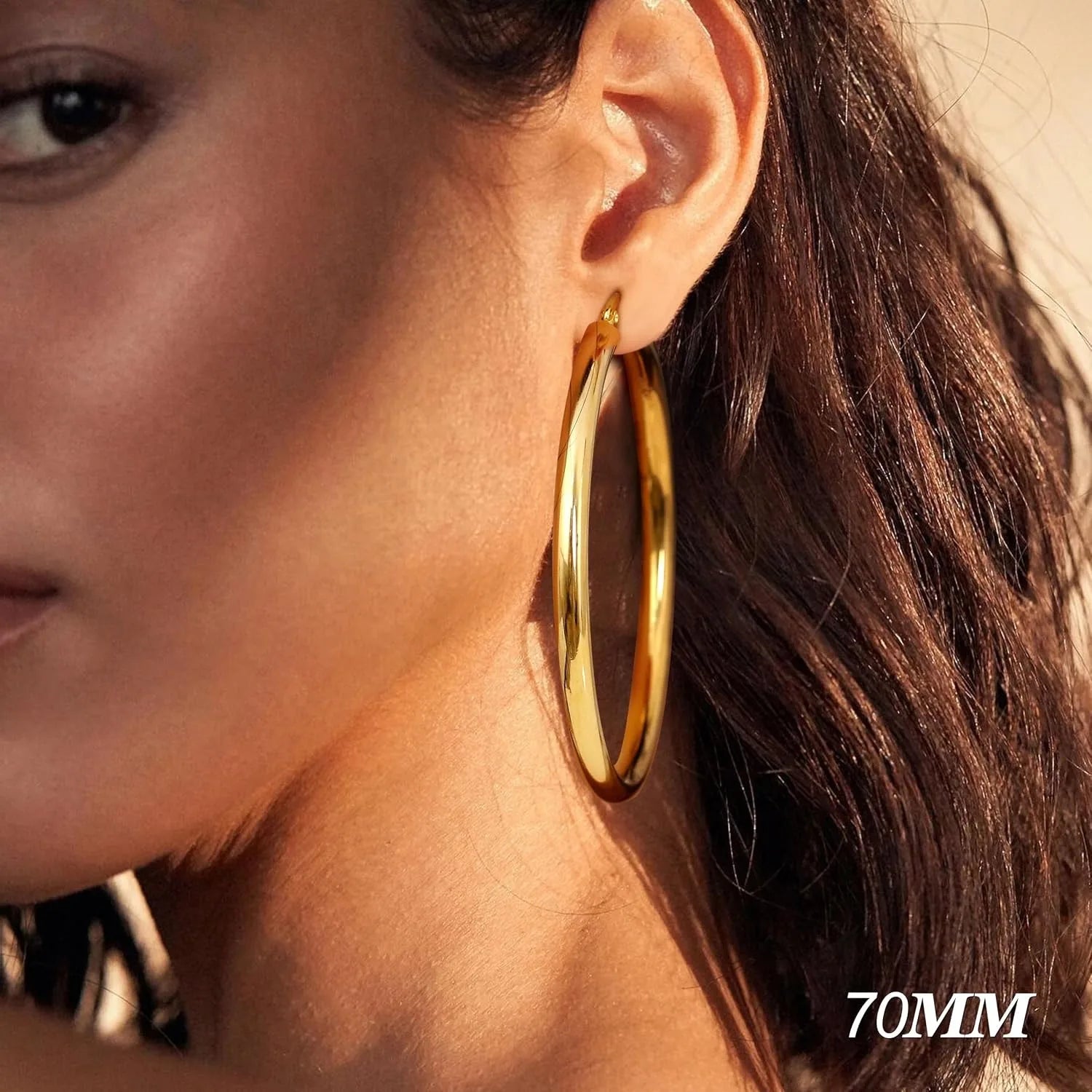 14K Chunky Gold Plated Hoop Earrings for Women 925 Sterling Silver Post Hollow Tube Hoops Earrings 4mm Thick Hoop Earrings Hypoallergenic Lightweight Gold Big Large Hoop Earrings 25/30/40/50/60/70MM