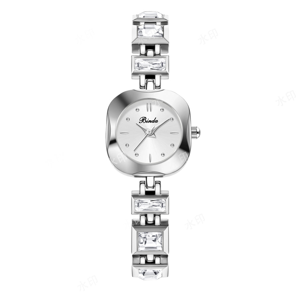 BINDA Women’s Square Crystal Quartz Watch Bracelet with Box & Strap Adjuster mbzr
