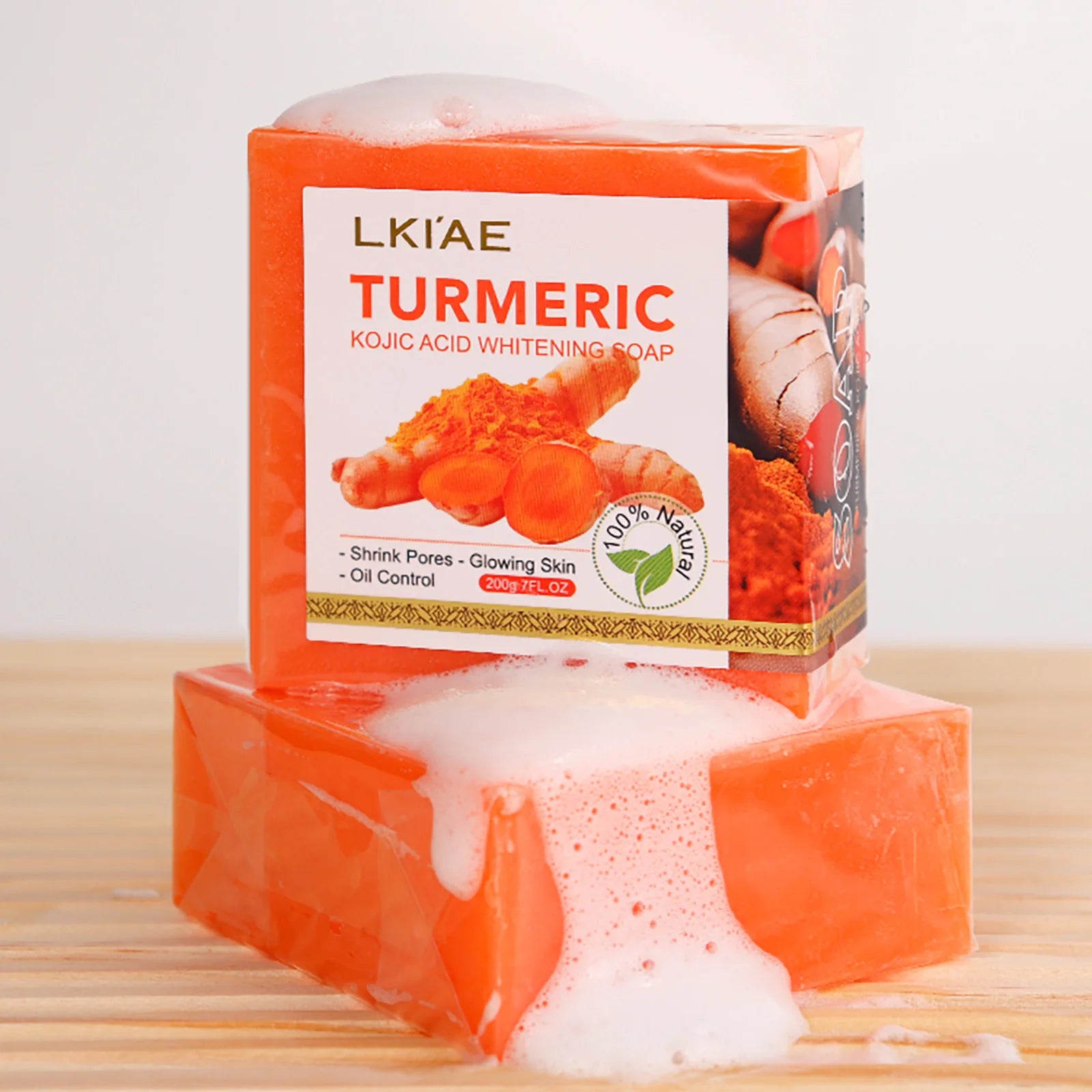 LKIAE Organic Turmeric Soap Bar, Natural Herbal Hand Made Whitening Soap, Reduce Melanin, Pimples, Acne, For Face And Body,200g mbzr