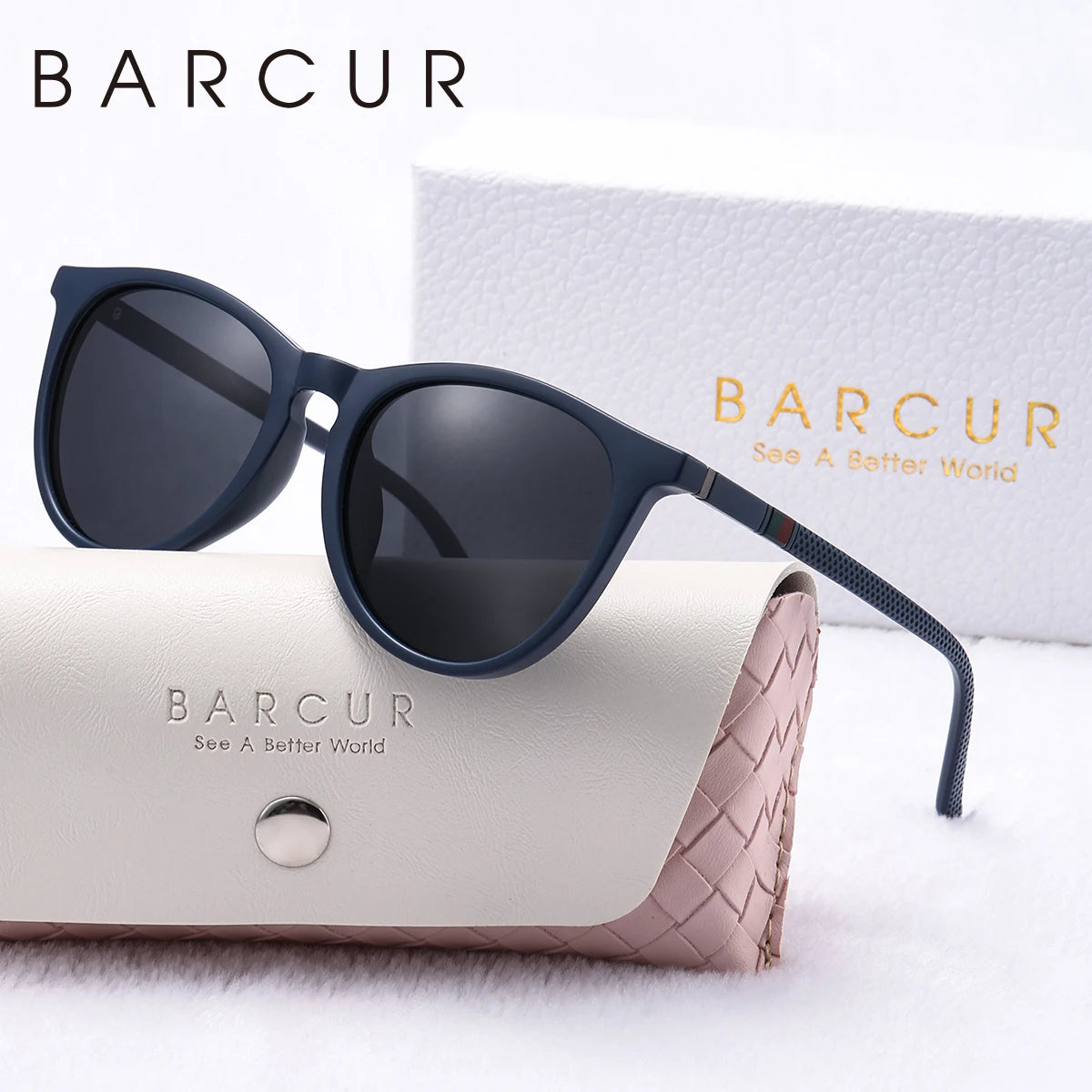 BARCUR Pink Fashion Polarized Glasses Bright Comfort PC Round Frame Holiday Travel Women Sunglasses Most Fashion Gift For Girls