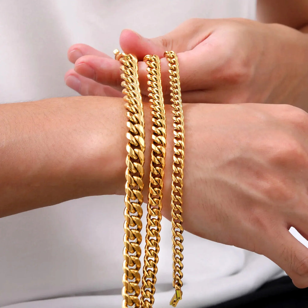 Gold Color Cuban Chain Bracelets for Men,6/8/10/12MM Stainless Steel Chain Link Wristband,Casual Hip Hop Male Jewelry Gift