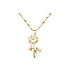 1pc romantic rose pendant necklace elegant-inlaid with titanium stainless steel chain delicate flower jewelry ladies Valentine's Day gift daily stacking.
