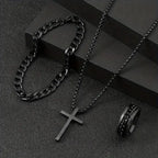 3pcs Fashion Alloy Men's Cross Pendant Necklace, Bracelet and Ring Combo Jewelry Set