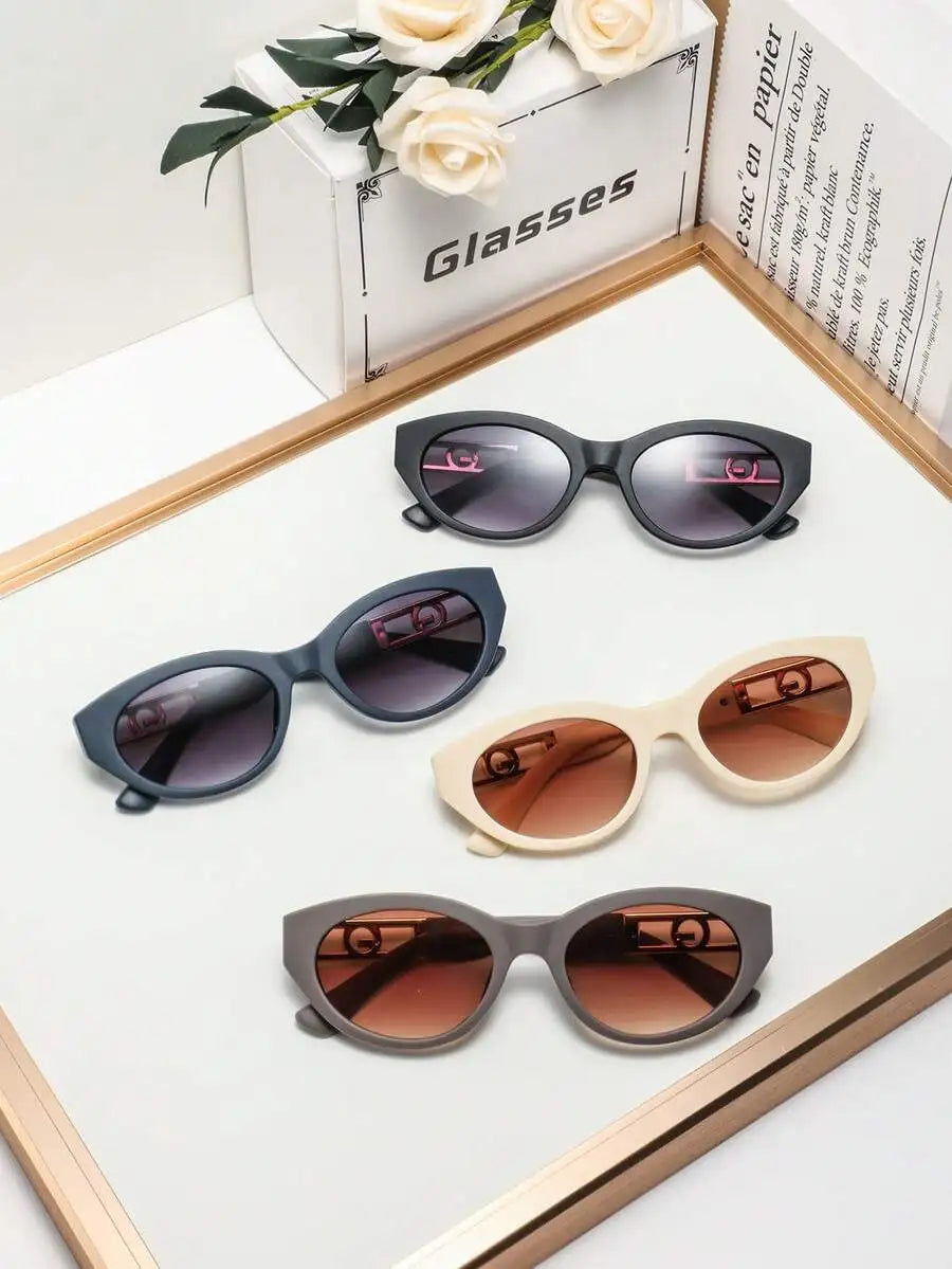 Womens Oval Plastic Fashion Sunglasses With Gold Tone Accents For Vacation Driving And Casual Wear mbzr