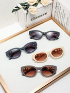 Womens Oval Plastic Fashion Sunglasses With Gold Tone Accents For Vacation Driving And Casual Wear mbzr