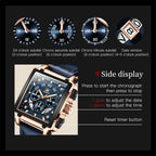 OLEVS 9919 Chronograph Multifunctional Quartz Men's Watch Leather strap 45MM Square Big Dial Leisure Sports TOP Brand Male Watch mbzr