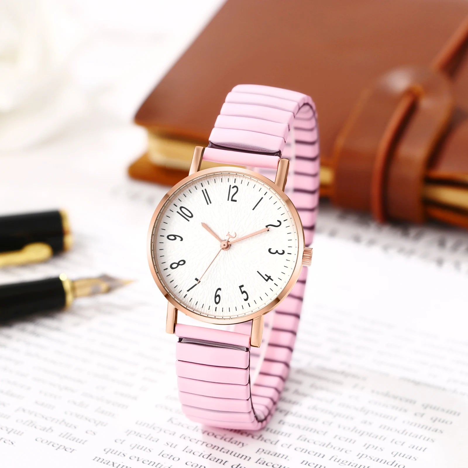 Women's Elastic Band Watch Easy Reader Large Face Arabic Numerals Analog Quartz Wristwatch Stainless Steel Stretch Bracelet Watch mbzr