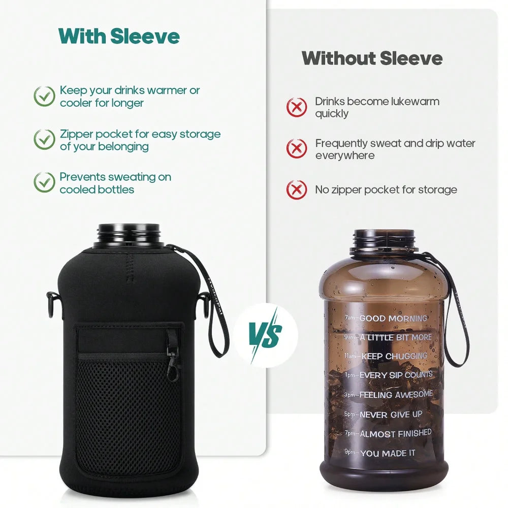 UKEIN Half Gallon Water Bottle With Storage Sleeve, 74oz Large Water Bottle With 2 Lids(Straw Lid And Chug Lid), Big Sports Wate mbzr