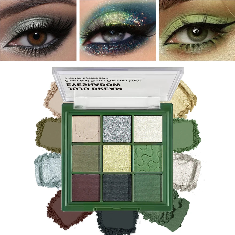 9-Color Green Tone Eyeshadow Palette - Eye Palette (Matte/Shimmer/Glitter) Long-Lasting Pigmented Eye Makeup Palette mbzr