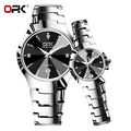 OPK Couple Watches For Lovers Rhombus Mirror Diamond Calendar Stainless steel Waterproof Wristwatch for Couple Reloj de pareja mbzr