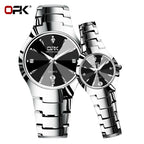OPK Couple Watches For Lovers Rhombus Mirror Diamond Calendar Stainless steel Waterproof Wristwatch for Couple Reloj de pareja mbzr