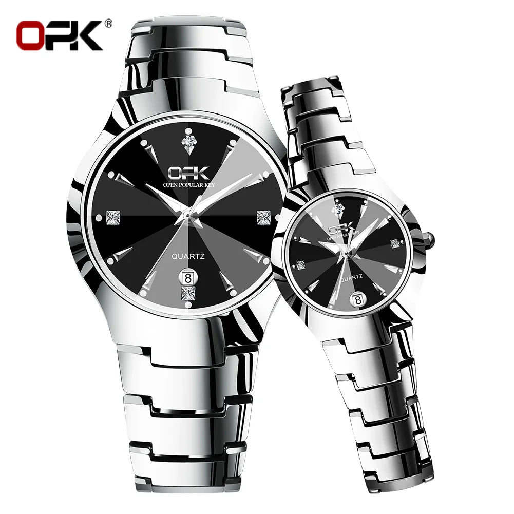 OPK Couple Watches For Lovers Rhombus Mirror Diamond Calendar Stainless steel Waterproof Wristwatch for Couple Reloj de pareja mbzr