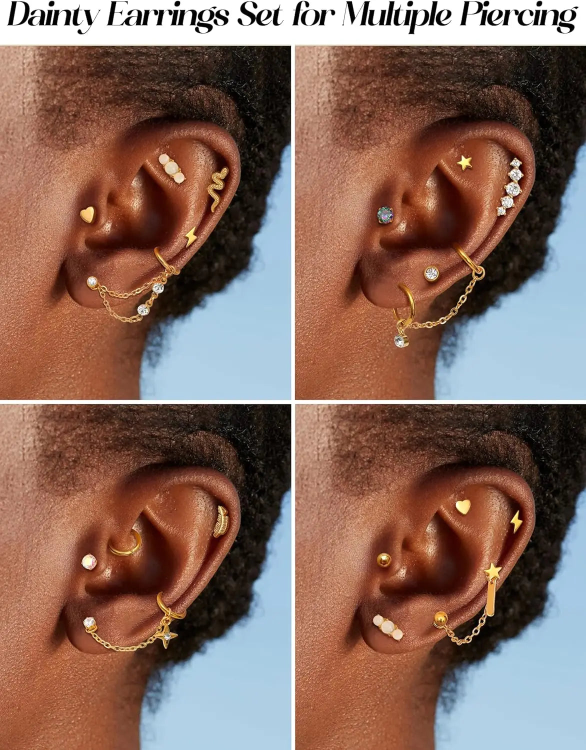 33Pcs 20G Cartilage Earrings Set for Women Men Surgical Steel Earrings CZ Flat Back Stud Earrings Hoop Helix Piercing Jewelry
