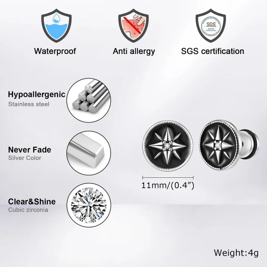 Simple Circle Round Stud Earrings for Men Boys, Metal Zircon Small Earrings, Unisex Daily Jewelry Accessory