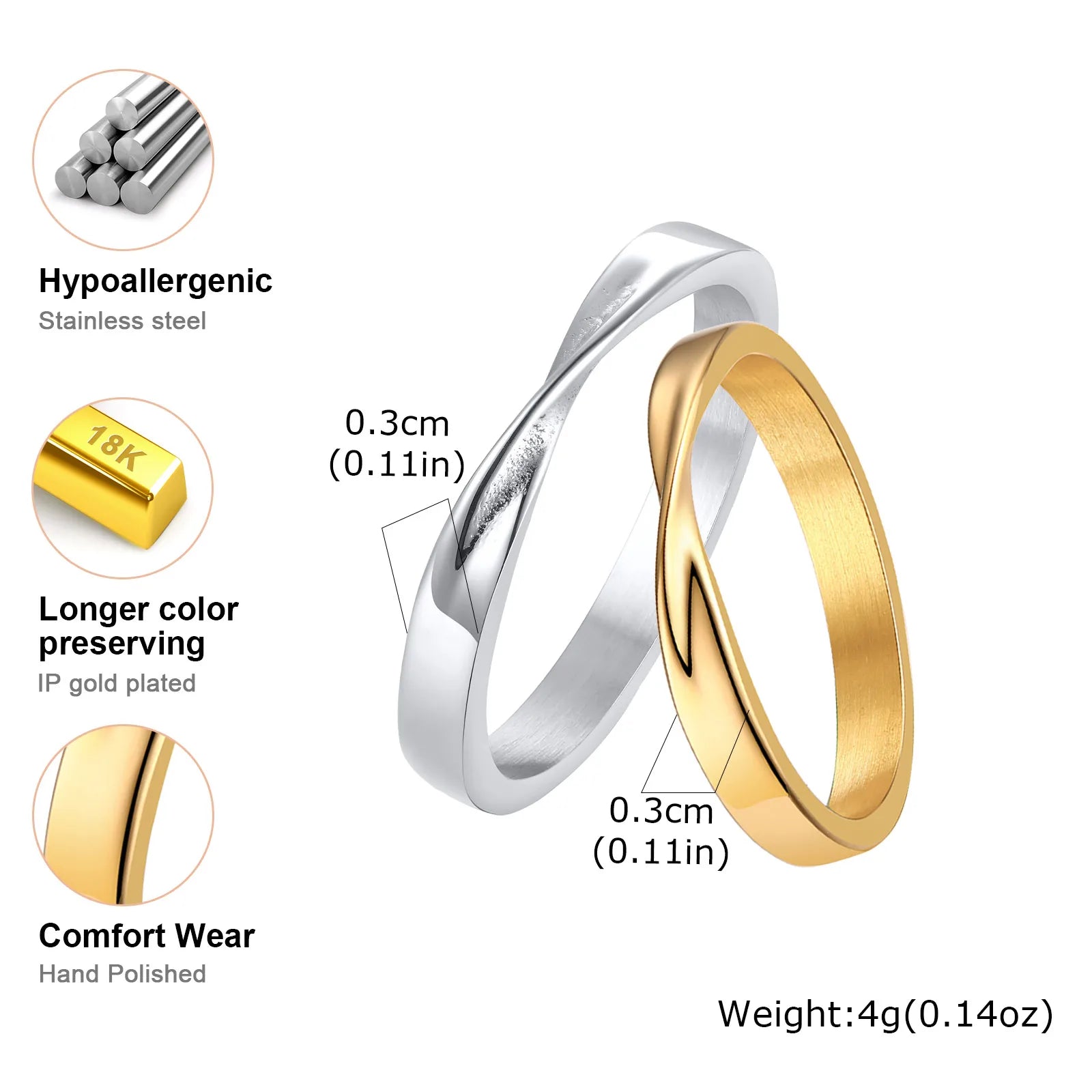 Vnox Stainless Steel Mobius Ring for Men Women, Gold Silver Color Infinite Love Eternal Knot Band, Couple Ring Wedding Gifts New