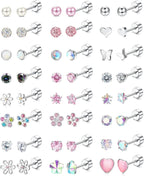 24Pairs Stainless Steel Stud Earrings for Women CZ Screw Back 4mm Tiny Flat Back Studs Cute Dainty Jewelry Gift Set 16G 18G