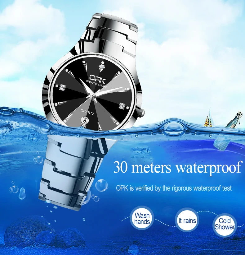 OPK Couple Watches For Lovers Rhombus Mirror Diamond Calendar Stainless steel Waterproof Wristwatch for Couple Reloj de pareja mbzr