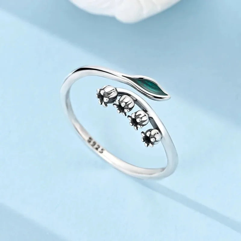 Lily Flower Mouth Ring Plant Series Elegant Minimalist 925 Silver Fine Jewelry mbzr