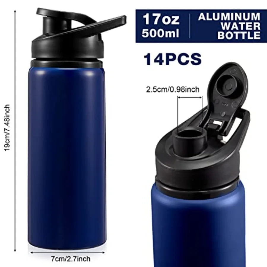14 Pack Aluminum Water Bottles Bulk 17 oz Reusable Sport Water Bottles with Snap Lid Leakproof Lightweight with Handle for Bike mbzr
