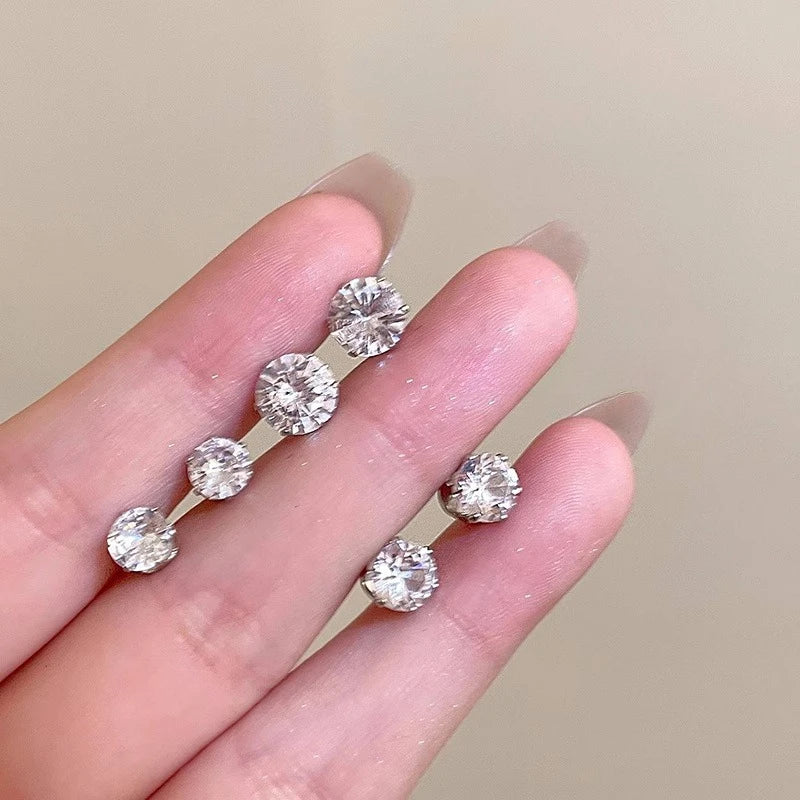 1-10Pcs Strong Magnetic Ear Studs Clips Non Piercing Punk Round Zircon Crystal Earrings for Men Women Fake Body Piercing Jewelry