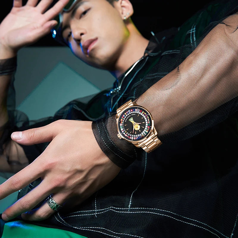 Mark Fairwhale 2026 Fashion Quartz Watches for man Rotatable Flag Dial Waterproof Luminous Wheel Fashion relógios masculino