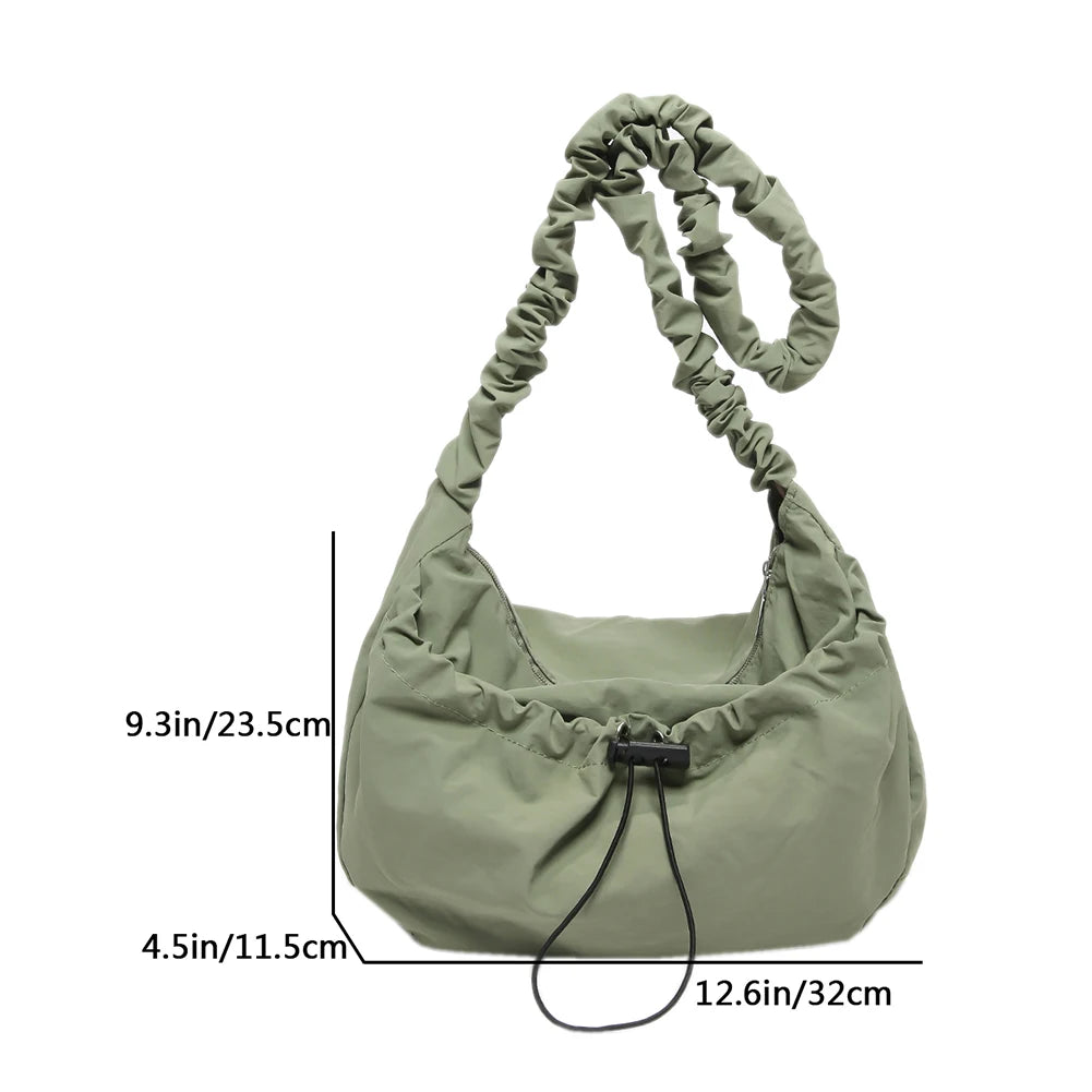 Ruched Shoulder Handbag Adjustable Strap Pleated Crossbody Large Capacity Drawstring Satchel Bag