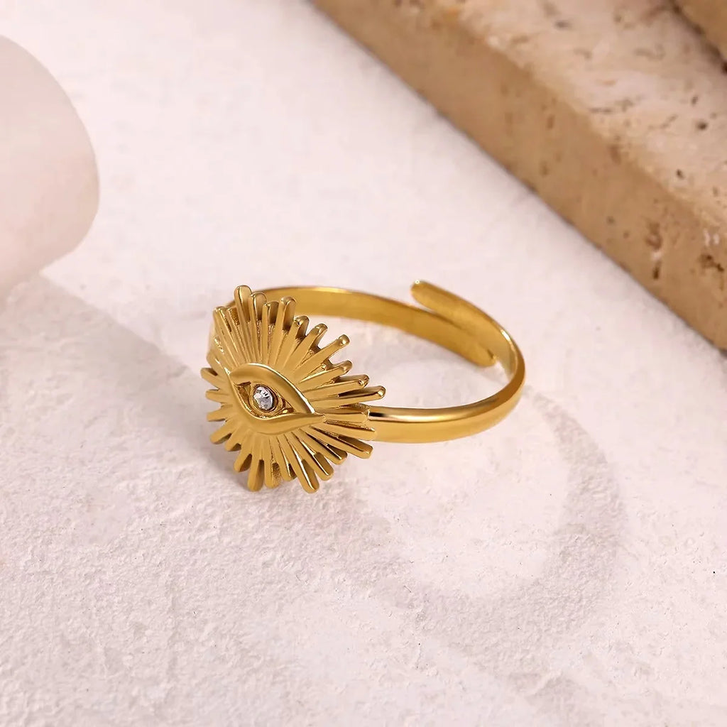 Stainless Steel Tiny Zircon Rings For Women Exquisite Gold Color Sun Double-Layer Ring Punk Hip-Hop Accessory Bague Jewelry Gift