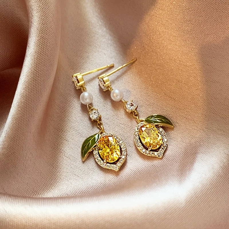 1 pair of sweet and cute lemon stud earrings, small and fresh style fashion design in summer, fruit series ear jewelry, suitable for daily wear and gift giving